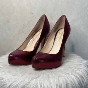 Jessica Simpson Elegant Burgundy Glitter Pumps